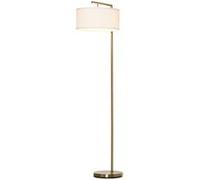 Lampadaire Design Néo-Rétro Max. 40 W 153h Cm Abat-Jour Circulaire Aspect Lin Blanc Piètement Structure Métal Doré Blanc
