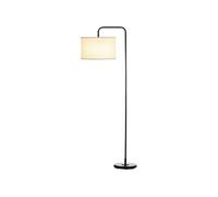 Lampadaire design néo-rétro max. 40 W 163H cm abat-jour circulaire aspect lin blanc piètement structure acier noir