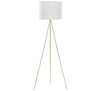 Lampadaire Design Trépied Blanc et Doré en Tissu et Métal avec Abat-jour Type Cylindre E27 Max 40W pour Éclairage de Chambre ou Salon Glamour Beliani