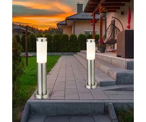 Lampadaire d'extérieur, lampadaire de jardin, lampadaire de patio, borne lumineuse en acier inoxydable, argent, 1x E27, DxH 7,6x45 cm, lot de 2