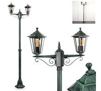 Lampadaire d'extérieur Loria, lampadaire en métal/verre en noir/vert/transparent, candélabre à 2 ampoules au look antique, hauteur max. 200 cm, éclairage de jardin IP44, 2 x E27, sans ampoule