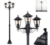 Lampadaire d'extérieur Loria, lampadaire en métal/verre noir/transparent, candélabre 3 ampoules au look antique, hauteur max. 200 cm, éclairage de jardin IP44, 3 x E27, sans ampoule