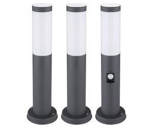 Lampadaire d'extérieur Path light lampadaire anthracite avec détecteur de mouvement lampe de jardin acier inoxydable, E27, DxH 12,7x45 cm, lot de 3