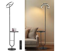 Lampadaire dimmable pour salon avec table, lampe sur pied LED 36W avec étagère, lampadaire pivotant à 360°, 2700K-6500K, hauteur 175 cm, lampe de lecture moderne pour chambre, noir
