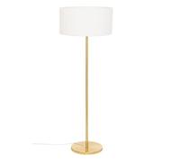 Lampadaire droit avec abat jour blanc en bouclette et pied doré - diamètre 37 cm x hauteur 150 cm