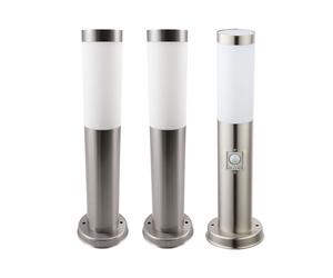 Lampadaire E27 lampadaire extérieur jardin détecteur de mouvement, acier inoxydable, 1x lampadaire avec capteur 2x lampadaire, 1x douille E27, DxH 7,6x45cm, lot de 3
