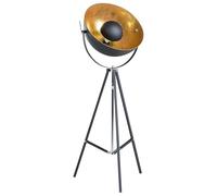Lampadaire E27 Max 40W en Métal Noir sur Trépied Intérieur Abat-Jour Cuivré Thames