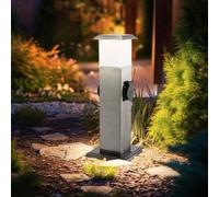 Lampadaire avec douilles, éclairage extérieur, prises, distributeur d'énergie avec éclairage, acier inoxydable opale, 1x LED 1,1W 90Lm blanc chaud, LxLxH 15,5x15x40 cm