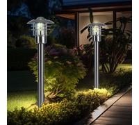 Lampadaire, lampe d'extérieur, lampe de terrasse, éclairage de jardin, lanterne, lampadaire, métal, acier inoxydable brossé, argent, douille E27, LxlxH 22x22x80 cm, lot de 2
