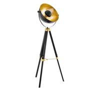 Eglo lampadaire COVALEDA, lampe de sol à flamme industriel, vintage, lampe sur pied en bois et acier, lampe de salon en noir, or et laiton, lampe avec interrupteur, douille E27