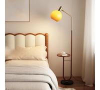 Lampadaire en arc de 66,9 po avec table Lampe sur pied moderne du milieu du siècle avec abat-jour en verre orange réglable Lampes de chevet à atmosphère blanche chaude 3000 K pour salon, chambre à