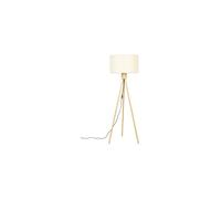 Lampadaire en bambou blanc, E27, trépied, abat-jour en lin - Zuiver, Fan - 50x50x155 cm