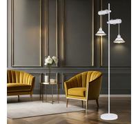 Lampadaire lampadaire lampe de salon lampe de chambre lampadaire, métal blanc bois céramique, 2 ampoules E27, H 168 cm