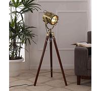 Lampadaire en cuivre fait à la main avec trépied en bois - Lampe décorative pour la maison et le bureau