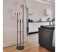 Globo Lampadaire MILLEY à 3 lampes avec verre fumé et anneaux en laiton, Ø 43 cm