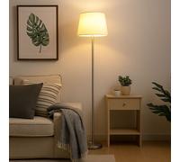 Lampadaire En Métal Argenté E27 Textile Blanc H 151 Cm