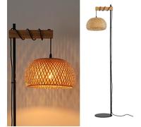 Lampadaire en osier naturel - SWAMEE - 157 cm - Style bohème moderne - Interrupteur au pied - Base ultra fine