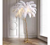 Lampadaire en Plume D’Autruche Naturelle, Lampadaire LED Moderne Dimmable, Lampe De Lecture Princesse Romantique pour Le Salon Et La Chambre à Coucher, 170x110cm