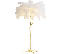 Lampadaire en Plume D'autruche Naturelle, Lampe de Décoration de Chambre à Coucher de Villa avec 5 Sources de Lumière LED, Corps de Lampe Doré, Lampe de Chambre à Coucher Fille
