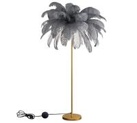 Lampadaire en plumes 160 cm avec ampoule LED G4, lampadaire en plumes avec interrupteur à pied, élégant lampadaire en plumes naturelles d'autruche pour chambre à coucher, salon (gris)