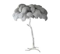 Lampadaire en plumes d'autruche naturelles, corps en résine argentée, lampe sur pied, 3 couleurs, intensité variable, lampe romantique pour chambre de fille, lampes en plumes avec interrupteur à pied,