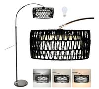 Lampadaire en rotin avec interrupteur à pied et suspension réglable, tête à 360°, design bohème, 3 températures de couleur, lampe de lecture pour salon, bureau, chambre à coucher
