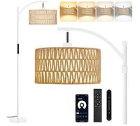 Lampadaire en rotin - Lampadaire arc boho - Télécommande et commande tactile - 4 températures de couleur