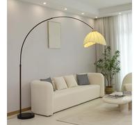 Lampadaire en tissu nordique noir arc lampadaires décoration de la maison atmosphère debout lumière bois grain fer pôle lumières protection des yeux arqué canapé lampe de lecture pour chambre bureau