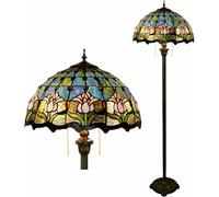 Lampadaire en verre teinté de style Tiffany, lampe de lecture sur pied de 64 pouces avec motif tulipe rose et libellule, poteau antique pour décoration d'angle de salon ou de chambre à coucher