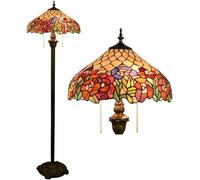 Lampadaire en vitrail Style Tiffany - 160 cm de Haut, Motif Roses romantiques, Abat-Jour 40 cm, éclairage élégant pour Chambre et Salon, décoration d'intérieur Vintage