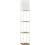 HOMCOM Lampadaire en bois design moderne, lampadaire salon avec 3 étagères, lampe sur pieds avec douille E27 (ampoule non inclus), lumière décoration pour chambre salon bureau café hôtel, blanc
