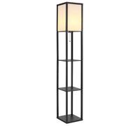 Lampadaire Étagère en bois Lampe sur pied Textile noir naturel Lampe de chambre à coucher debout, 1x douille E27, LxlxH 26x26x159 cm