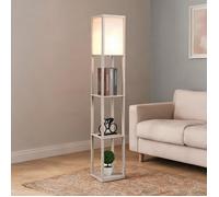 Lampadaire étagère en MDF gris clair 160 cm avec 3 étagères et éclairage intégré pour salon