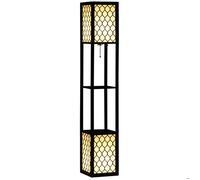 HomCom Lampadaire étagère – 2 lampes E27, 2 étagères MDF, 26×26×156 cm, noir motif nid d'abeille