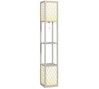 Lampadaire étagère - HOMCOM - douille E27, 2 étagères 4 niveaux, motif nid d'abeille - abat-jour en terylenecotton - gris