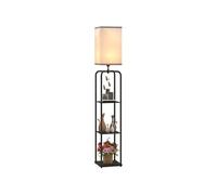 HOMCOM Lampadaire sur pied salon, lampe salon moderne, lampadaire avec étagères, abat-jour en tissu, interrupteur à chaînette pour chambre à coucher, bureau, ampoule non incluse, noir