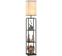 HOMCOM Lampadaire sur pied salon, lampe salon moderne, lampadaire avec étagères, abat-jour en tissu, interrupteur à chaînette pour chambre à coucher, bureau, ampoule non incluse, noir