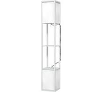 Lampadaire étagères design H.156 cm double éclairage abat-jour tissu blanc