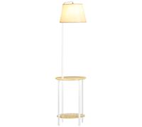 Lampadaire Étagères H.162 Cm Bambou Verni Métal Tissu Blanc Blanc