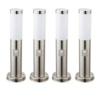 Lampadaire extérieur avec détecteur de mouvement, éclairage de jardin, éclairage de chemin en acier inoxydable, argent, 1x E27, DxH 12,7x45 cm, lot de 4