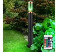 Lampadaire jardin extérieur lampe d'extérieur lampadaire éclairage de télécommande dimmable mémoire, accent cuivre fumée noire, 1x LED RGB 8,5W 806Lm blanc chaud, DxH 7,6x80 cm