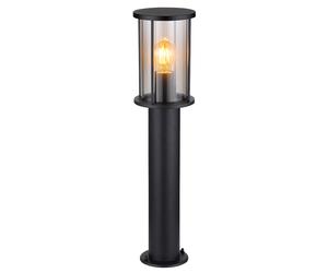 Lampadaire extérieur chemin lumineux noir lampe de jardin, socle lumineux terrasse résistant aux intempéries, verre fumé inox, 1x E27, DxH 14,3x60 cm