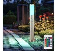 Lampadaire de jardin à intensité variable avec télécommande Prise de courant Lampadaire extérieur avec détecteur de mouvement Lampadaire de socle, acier inoxydable, RGB LED 8,5W 806lm blanc chaud, H 6