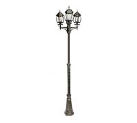 Lampadaire extérieur en aluminium, 3 x E27, couleur noir/or, IP45, dimensions 228 x 55 x 55 cm, idéal pour l'éclairage dans les jardins et les patios.
