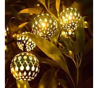 Lampadaire extérieur,guirlande solaire marocaine en métal argenté, lumière Globe LED, décoration de noël - Warm White-8M 50LED