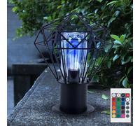 Lampadaire d'extérieur sur pied de jardin noir, lampadaire d'extérieur en acier inoxydable, grille industrielle, télécommande dimmable, LED RGB 8,5W 806Lm blanc chaud, H 31,5 cm