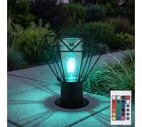 Lampadaire d'extérieur sur pied de jardin noir, lampadaire d'extérieur en acier inoxydable, grille industrielle, télécommande dimmable, LED RGB 8,5W 806Lm blanc chaud, H 31,5 cm
