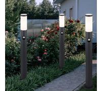 Lampadaire Extérieur Lampe de Jardin Détecteur de Mouvement 3er Set E27 Inox H