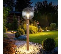 Lampe de jardin avec détecteur de mouvement Lampe d'extérieur Lampadaire Lampe de terrasse, aspect bois Alu Verre brun,1x E27, DxH 25x100 cm