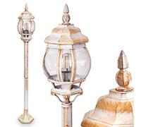 Lampadaire extérieur Lentua, luminaire vintage en aluminium moulé blanc/or de 120 cm de haut, luminaire de jardin pour une ampoule E27, ampoule(s) non incluse(s), IP44